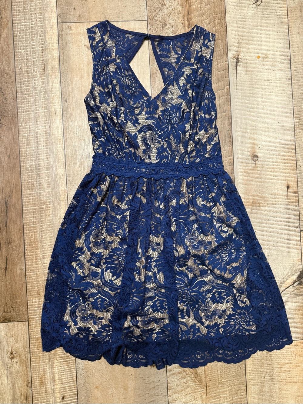 Francesca's Collections Navy Lace Fit-and-Flare Mini Dress